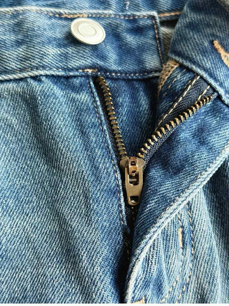 🩷chic 秋裝！高腰摺痕做舊淺色寬鬆闊腿牛仔褲：圖片 7