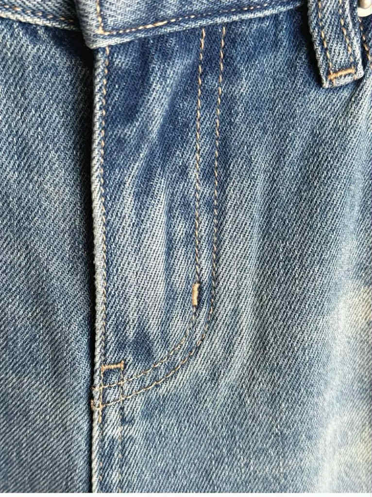 🩷chic 秋裝！高腰摺痕做舊淺色寬鬆闊腿牛仔褲：圖片 8