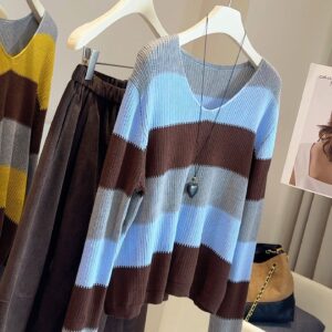 🩷chic 秋裝! V領撞色條紋針織衫