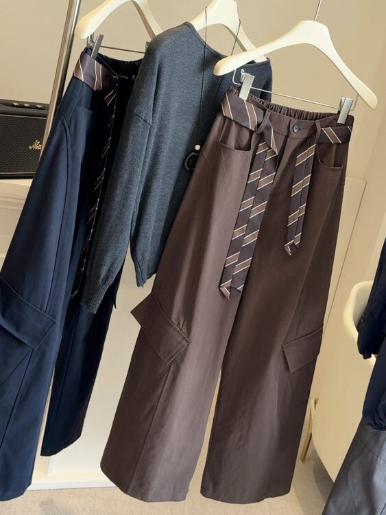 🩷chic 春秋新裝! 橡筋腰寬鬆闊腳工裝彎刀褲