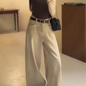 🩷chic 春秋新裝! 窄版高腰闊腳牛仔褲：圖片 3