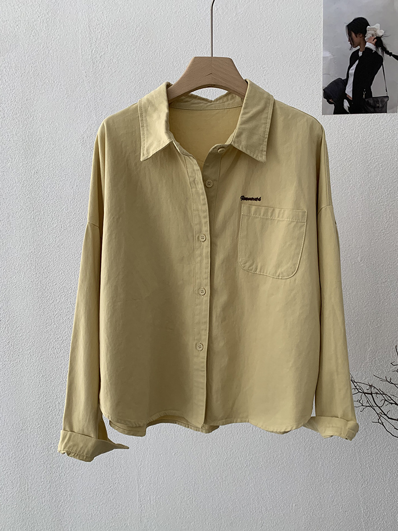 🩷chic 秋裝! 超級爆款！ 翻領刺繡字母洗水棉恤衫：圖片 5