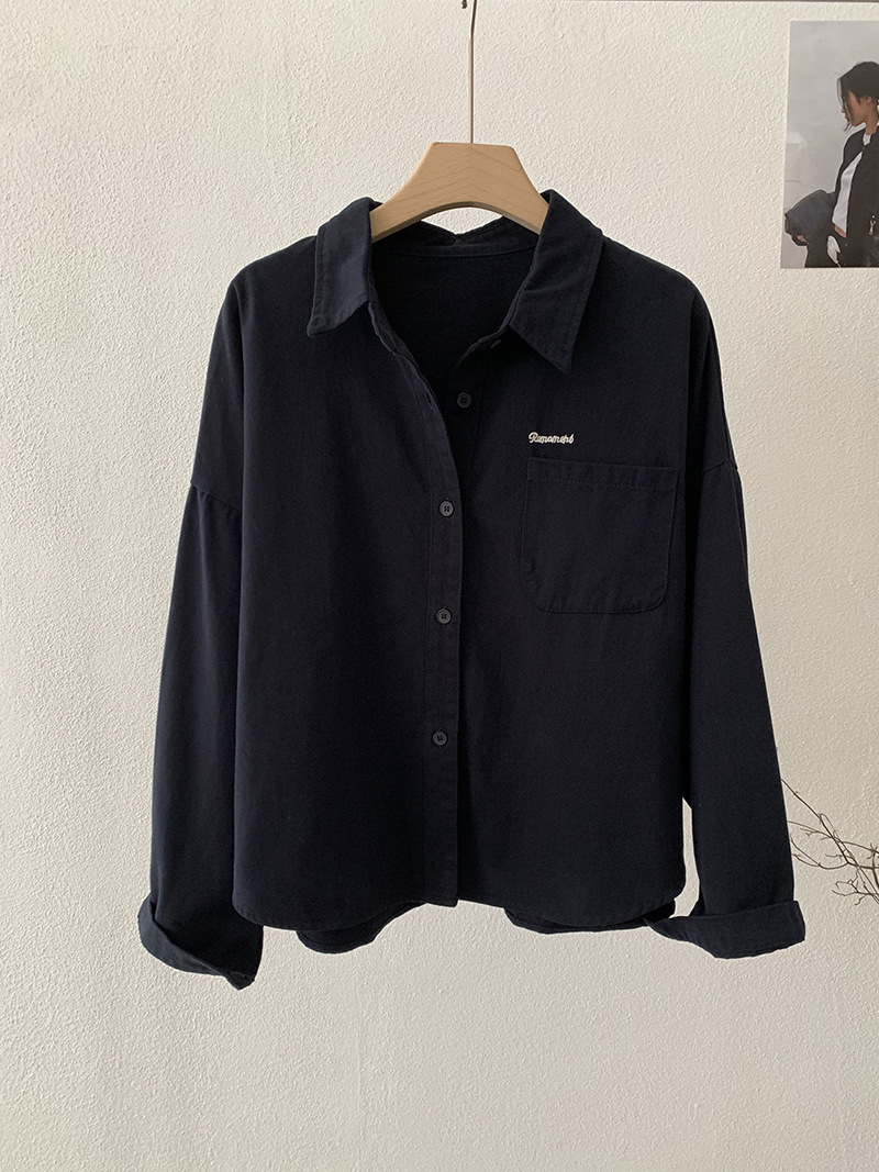 🩷chic 秋裝! 超級爆款！ 翻領刺繡字母洗水棉恤衫：圖片 8