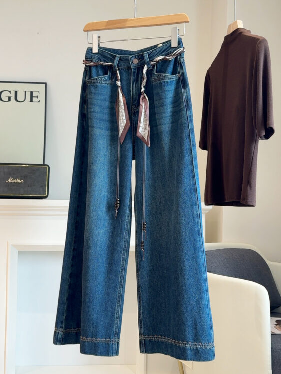 🩷chic 春秋新裝!復古刺繡高腰牛仔褲