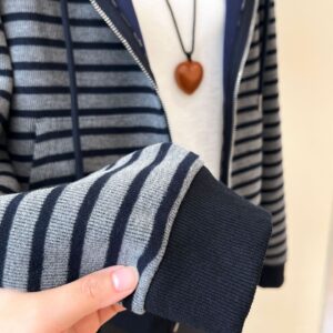 🩷chic 春秋新裝!美式復古條紋連帽拉鍊外套：圖片 4
