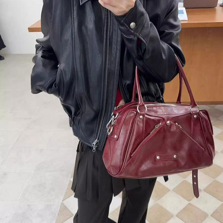 韓國小眾設計紅色斜揹大手提袋