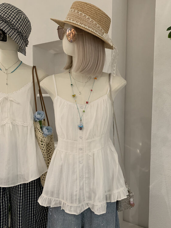 🩷chic 新裝! 紐扣收腰白色吊帶背心