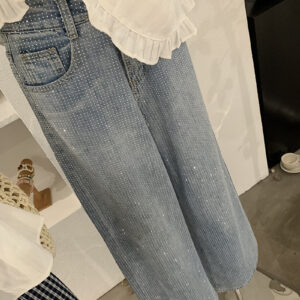 🩷chic 新裝! 韓系燙鑽闊腿直筒牛仔褲：圖片 2