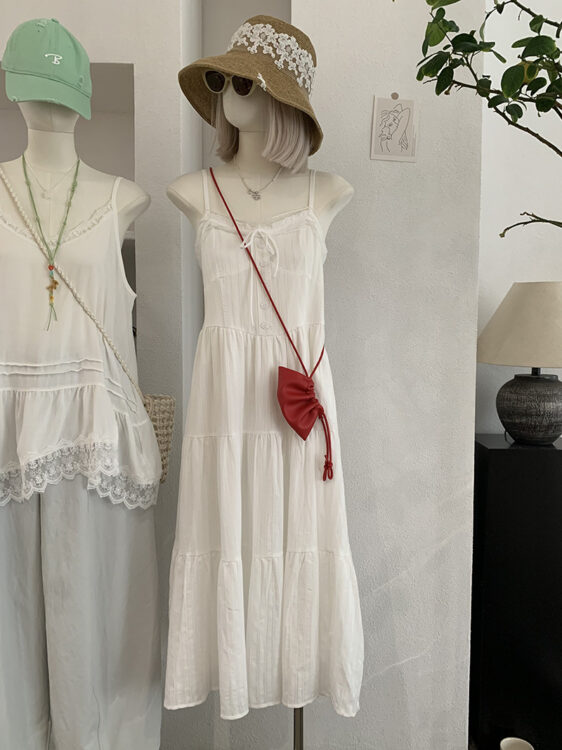 🩷chic 新裝! 甜美彈力橡筋背吊帶連衣裙