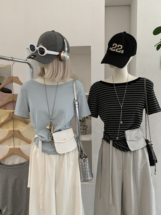🩷chic 新裝! 側褶皺圓領純色T恤