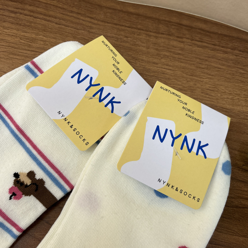 韓國🇰🇷 NYNK 可愛卡通圖案螺紋棉短筒襪 (4對/一套)：圖片 5