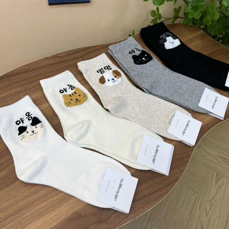 韓國🇰🇷 nobbangggu Cute動物植絨中筒襪(5對/一套)