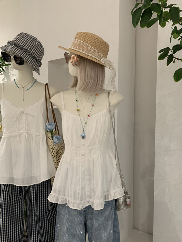 🩷chic 新裝! 紐扣收腰白色吊帶背心