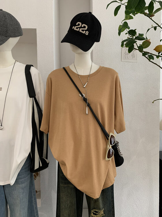 🩷chic 新裝! 小鐵片logo裝飾寬鬆中長款T恤