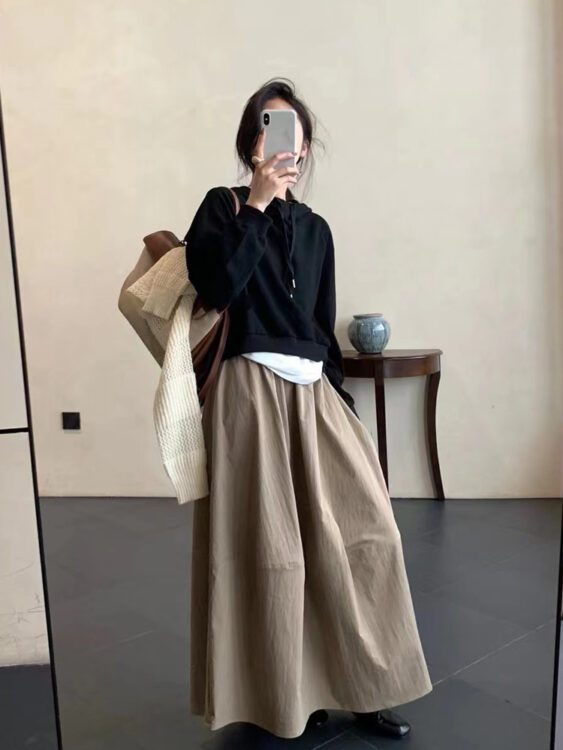 🩷chic 春秋新裝! 簡約百搭橡筋腰氣球半截裙