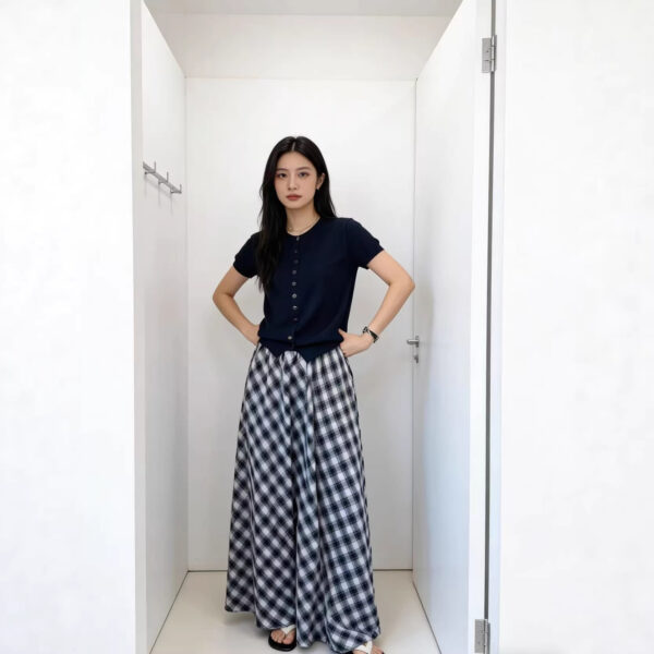 🩷chic 春夏新裝! 森系高腰顯瘦格紋半身裙