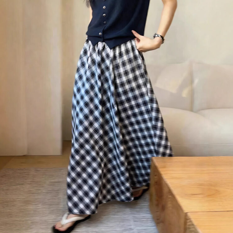 🩷chic 春夏新裝! 森系高腰顯瘦格紋半身裙