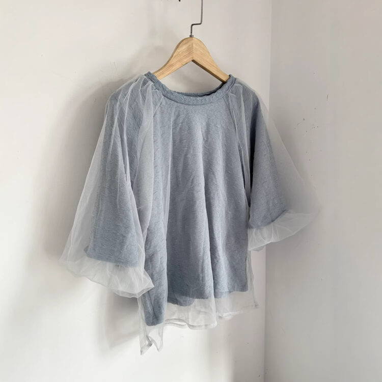 PLUS SIZE💗特大碼雙層網紗泡泡袖上衣