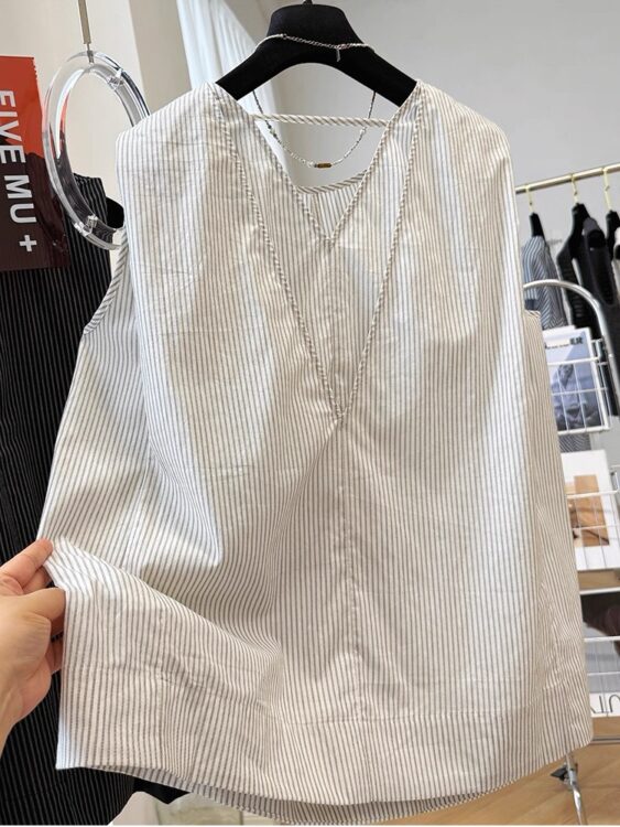 PLUS SIZE💗大碼寬鬆後v設計感條紋A字背心