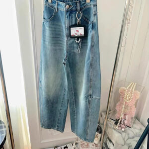 🩷chic 春夏新裝!KT吊牌復古做舊闊腿牛仔褲：圖片 2