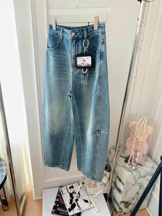 🩷chic 春夏新裝!KT吊牌復古做舊闊腿牛仔褲