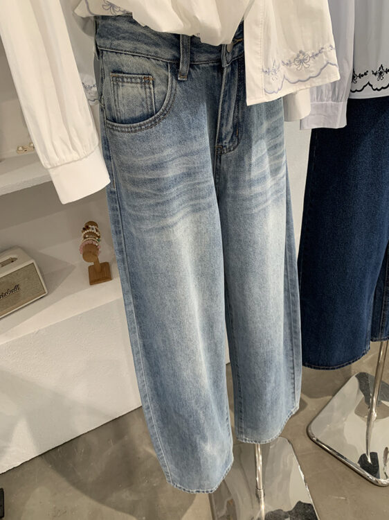 🩷chic 春秋新裝! 寬鬆顯瘦水洗淺色直筒闊腳牛仔褲