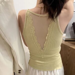 🩷chic 新裝! 蕾絲美背螺紋棉吊帶背心：圖片 3
