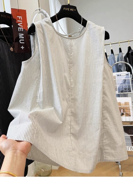 PLUS SIZE💗大碼寬鬆後v設計感條紋A字背心