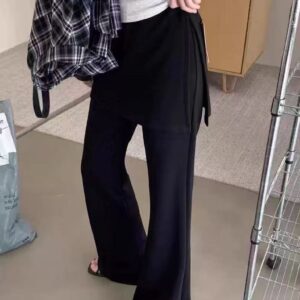 🩷chic 春夏新裝! 高腰遮patpat假兩件顯瘦微喇叭褲：圖片 4