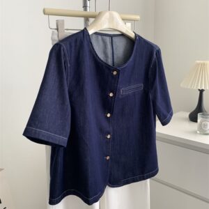 PLUS SIZE💗特大碼復古薄款牛仔短袖開衫：圖片 2