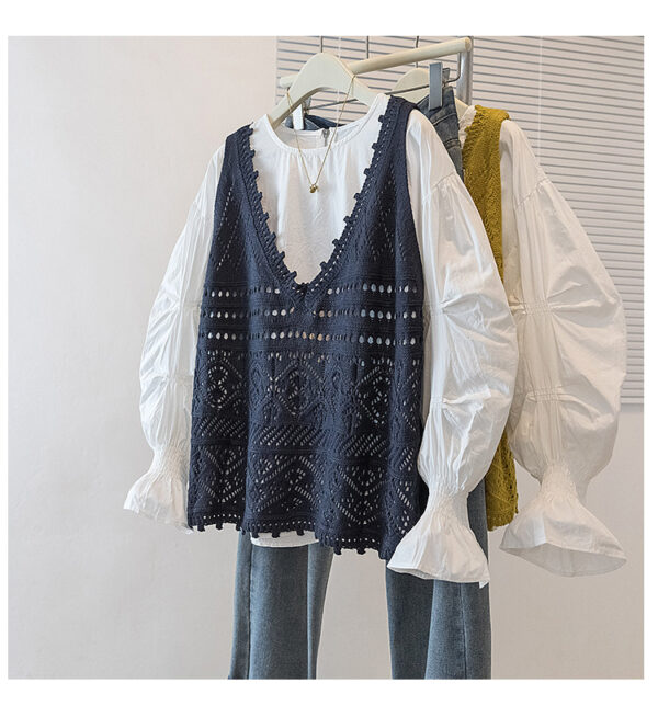 PLUS SIZE💗大碼韓系甜美清新鉤花馬甲百搭兩件套(可分開購買)