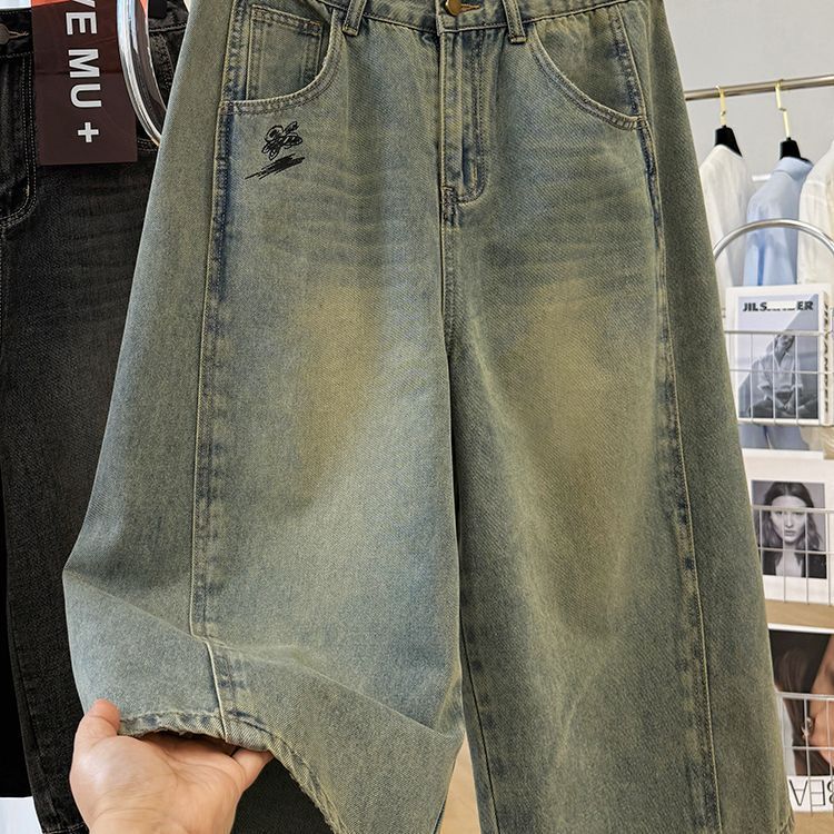 PLUS SIZE💗特大碼復古做舊直筒七分牛仔褲：圖片 6