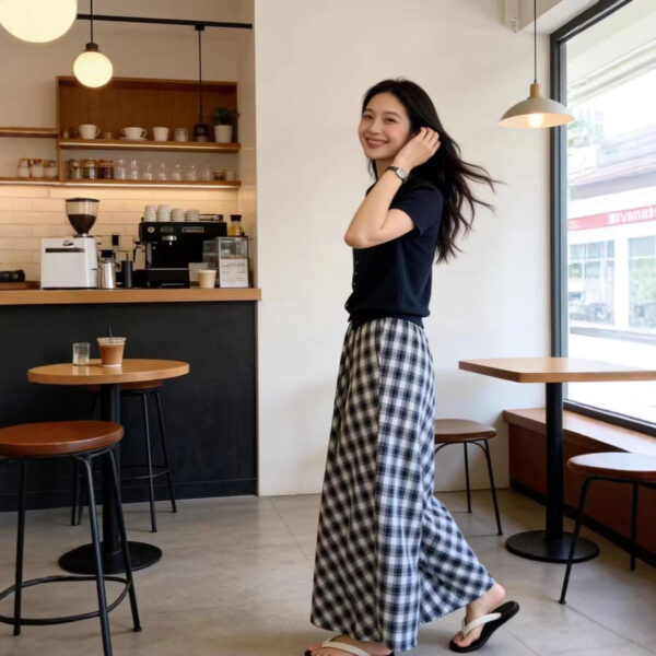 🩷chic 春夏新裝! 森系高腰顯瘦格紋半身裙