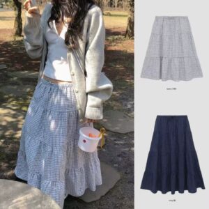 🩷chic 春季新裝! 清新韓系格紋蛋糕裙：圖片 1
