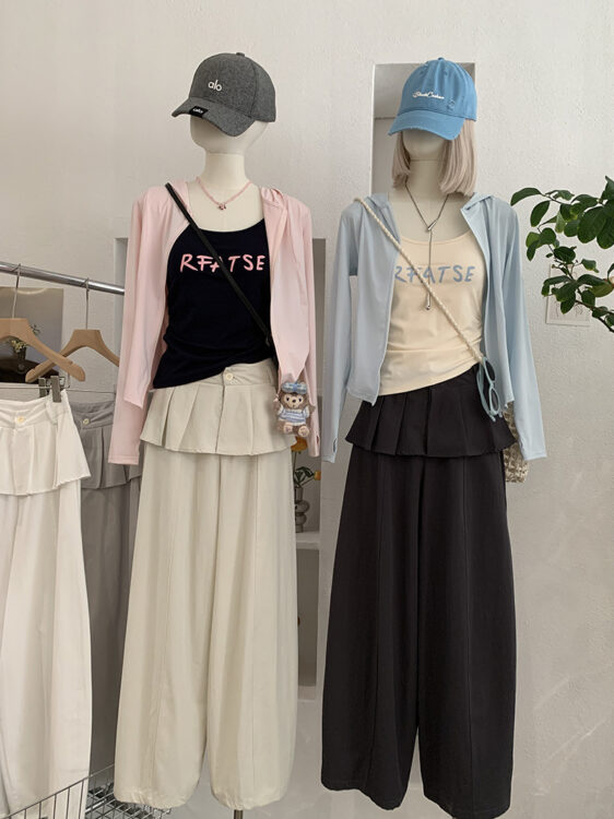 🩷chic 新裝! 百褶花邊假兩件寬鬆休閒長褲