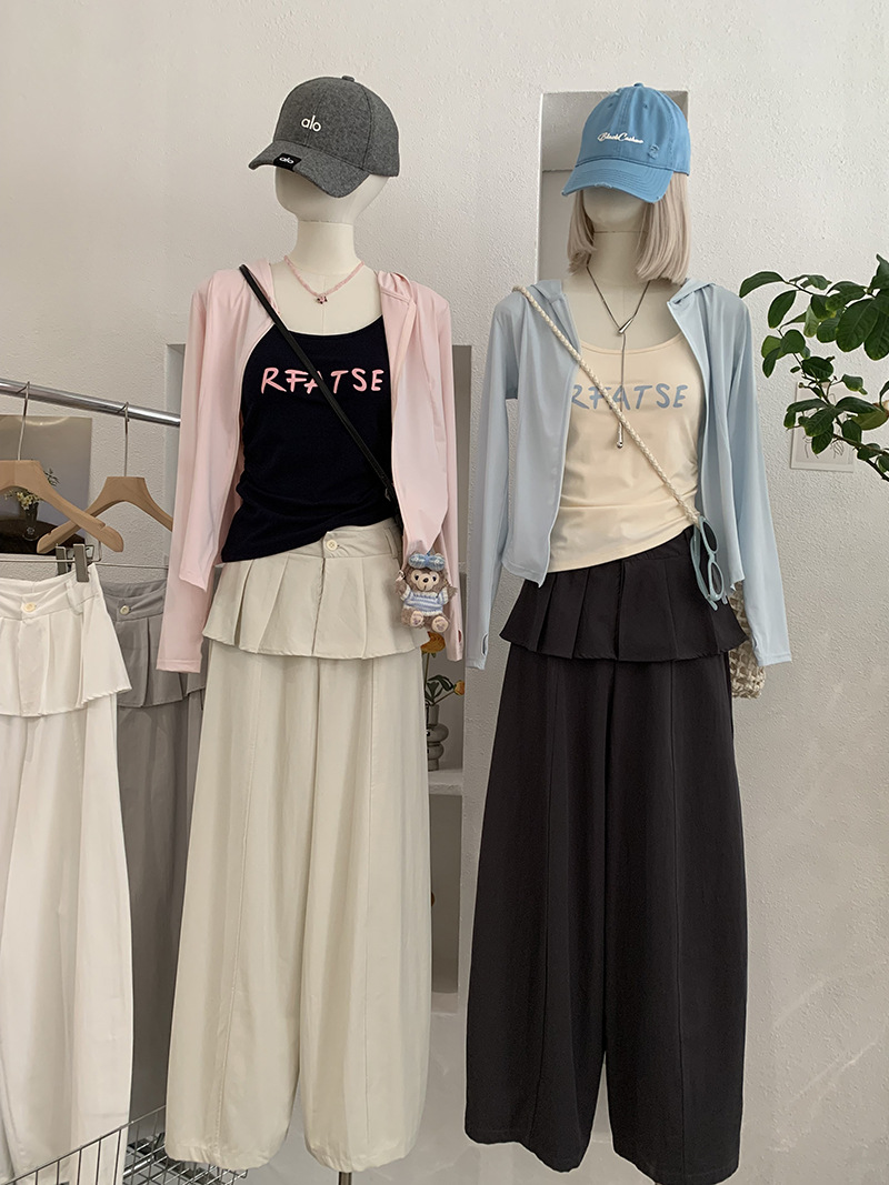 🩷chic 新裝! 百褶花邊假兩件寬鬆休閒長褲：圖片 2