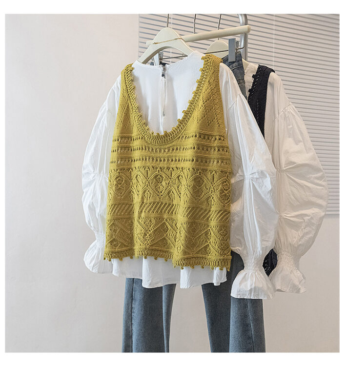 PLUS SIZE💗大碼韓系甜美清新鉤花馬甲百搭兩件套(可分開購買)