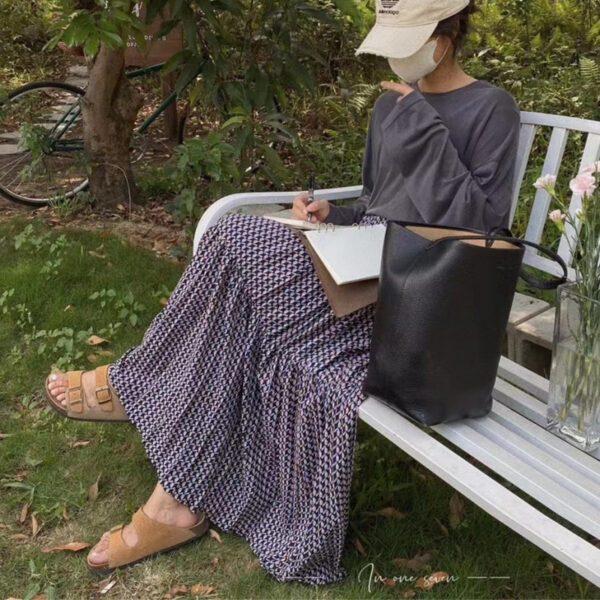 高腰鬆緊碎花半身裙女長裙寬鬆百褶遮肉夏季韓版年新款