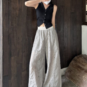 薄款重工刺繡勾花鏤空蕾絲九分直筒褲女2026夏季新款顯瘦闊腿褲子：圖片 12