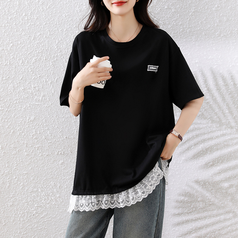PLUS SIZE💗LACE衫腳中長款T恤：圖片 8