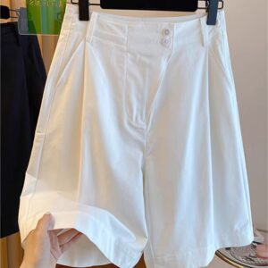 通勤風高腰純色系闊腿短褲女2026夏季大碼寬鬆薄款清涼五分工裝褲：圖片 1