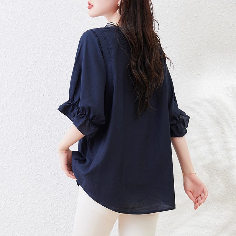 PLUS SIZE💗V領花邊短袖恤衫：圖片 4