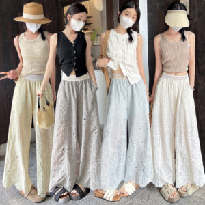 薄款重工刺繡勾花鏤空蕾絲九分直筒褲女2026夏季新款顯瘦闊腿褲子：圖片 1