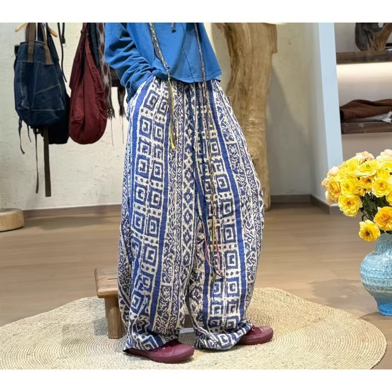 🩷chic 春夏新裝! 橡筋腰藍染寬鬆棉麻直筒褲：圖片 9