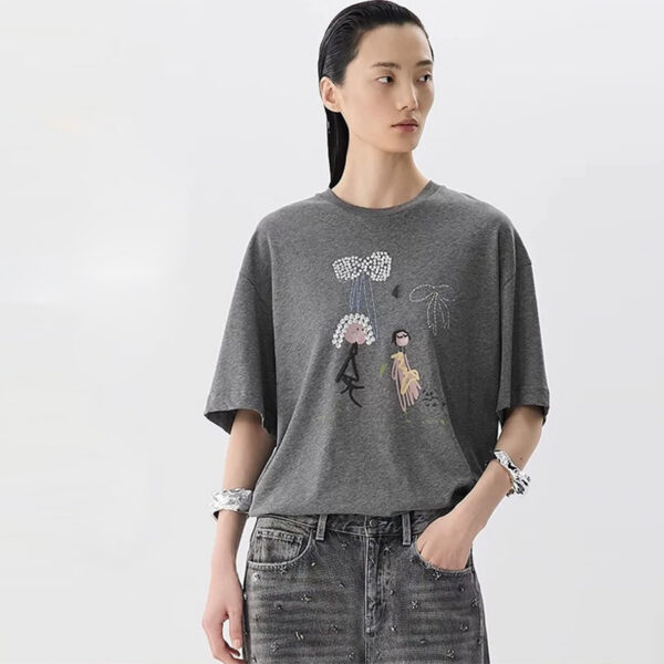 🩷chic 新裝!3色亮片燙鑽卡通印花T恤