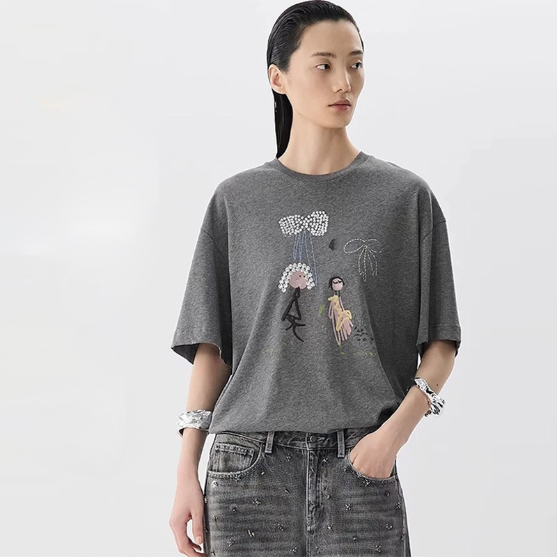 🩷chic 新裝!3色亮片燙鑽卡通印花T恤：圖片 1