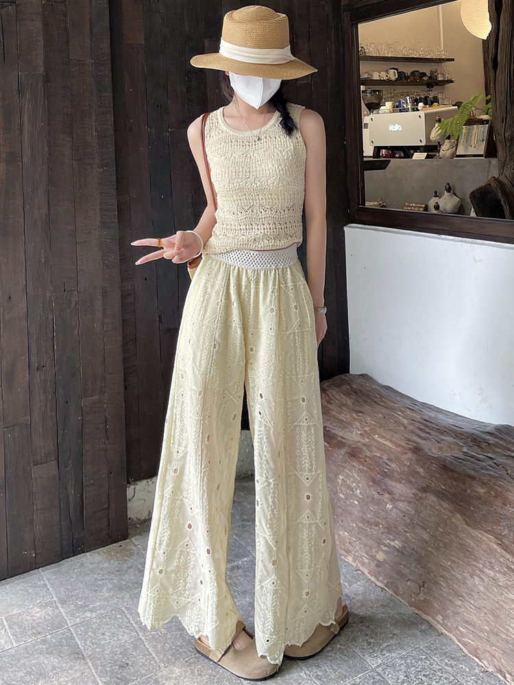 薄款重工刺繡勾花鏤空蕾絲九分直筒褲女2026夏季新款顯瘦闊腿褲子：圖片 23