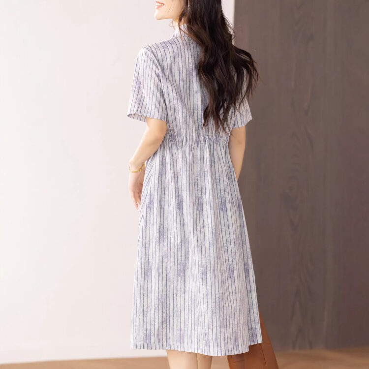 PLUS SIZE💗大碼中長款條紋收腰連衣裙