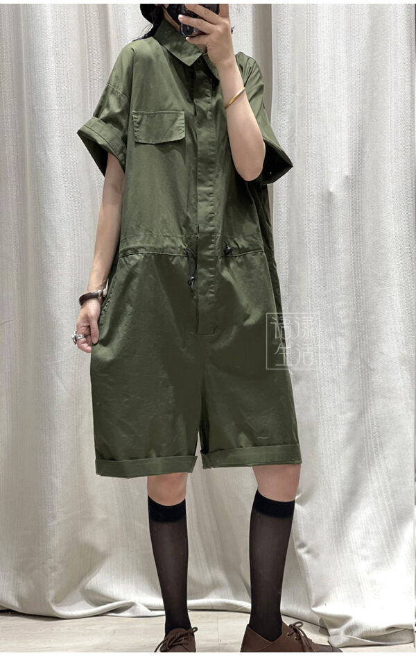 🩷chic 新裝!大碼薄款寬鬆工裝連身短褲