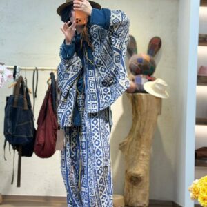 🩷chic 春夏新裝! 橡筋腰藍染寬鬆棉麻直筒褲：圖片 3